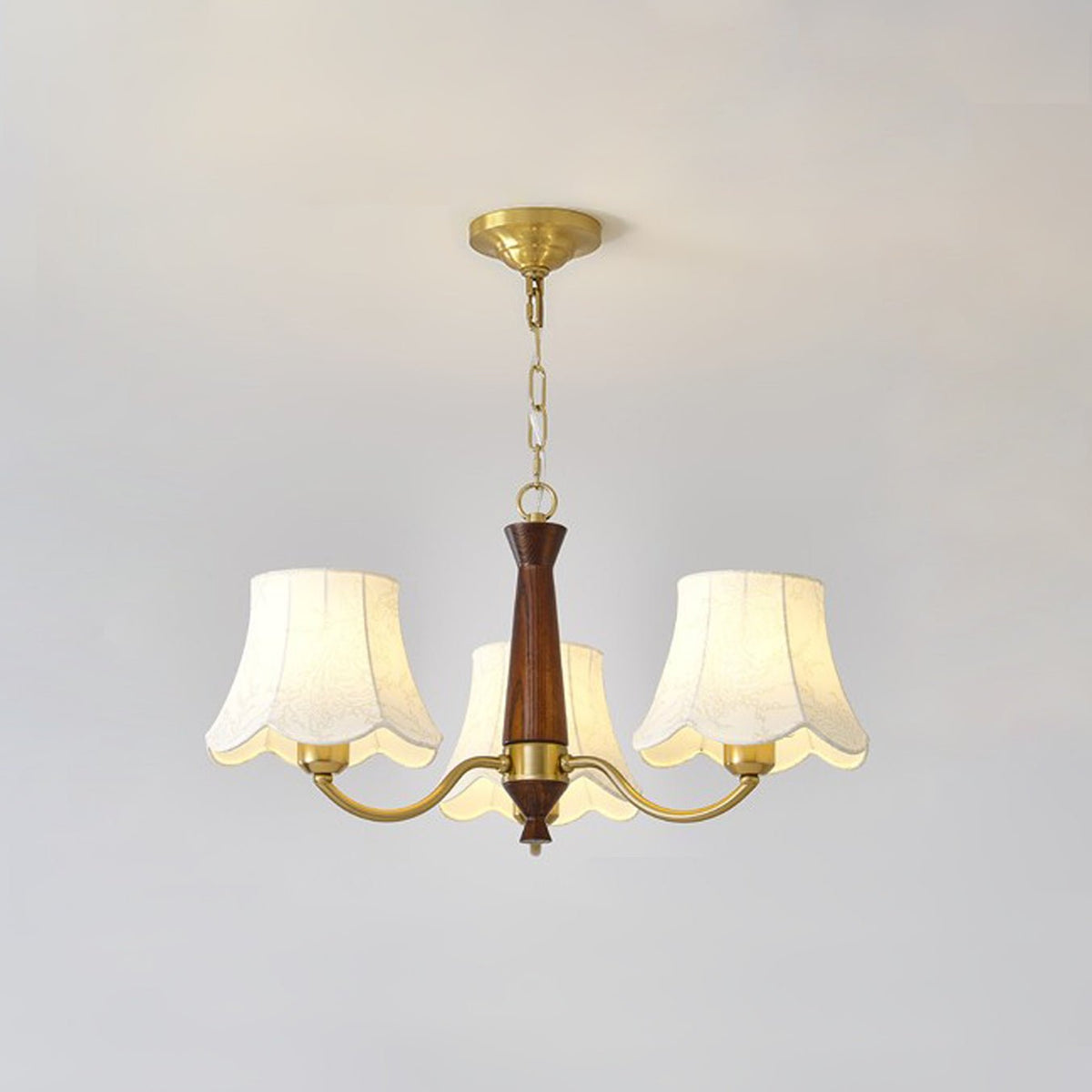 Alyssa Fabric Chandelier 3 Heads ∅ 25.6″ x H 13.8″ / Dia 65cm x H 35cm / Walnut Wood & Brass Chandelier