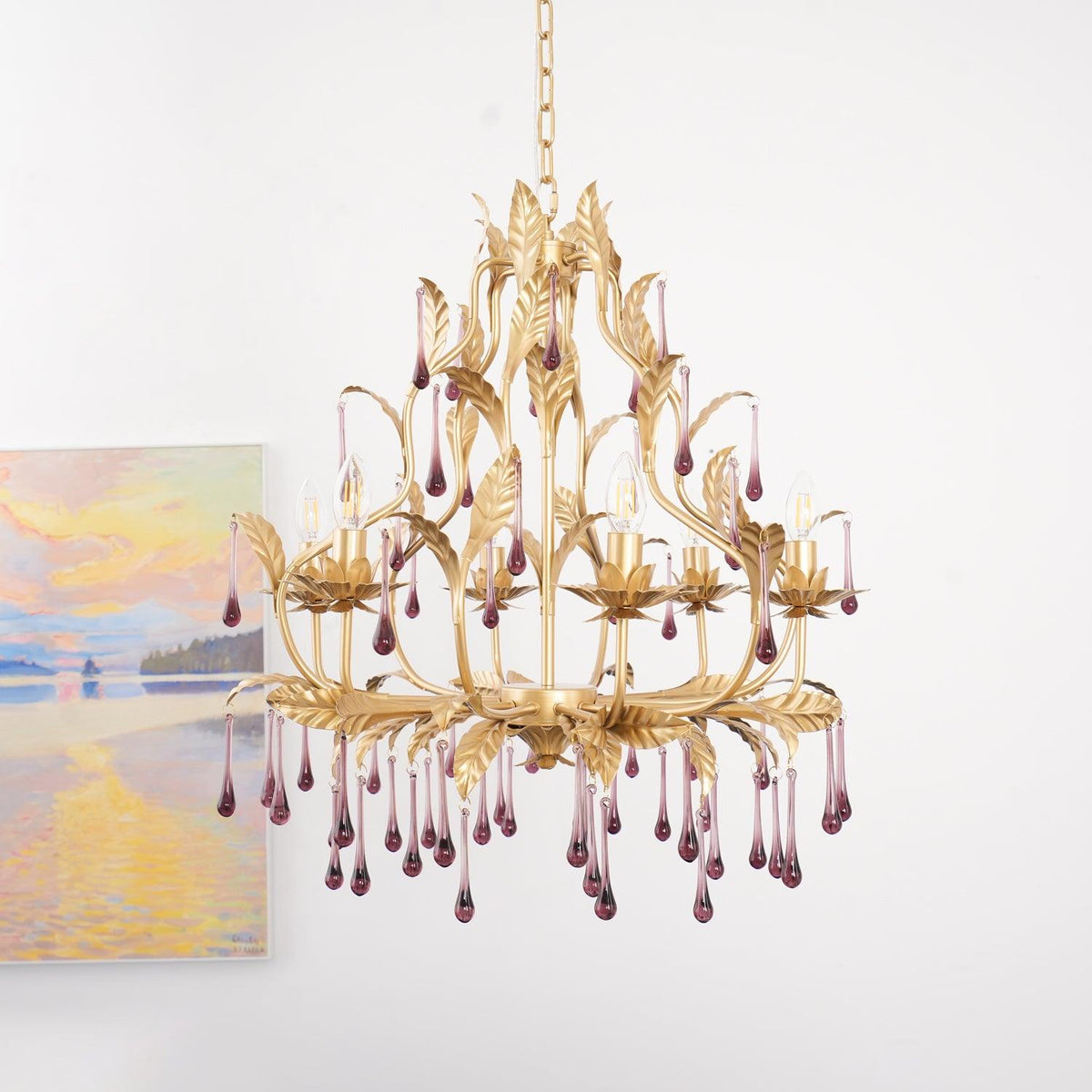 Amethyst Drops Glass Chandelier
