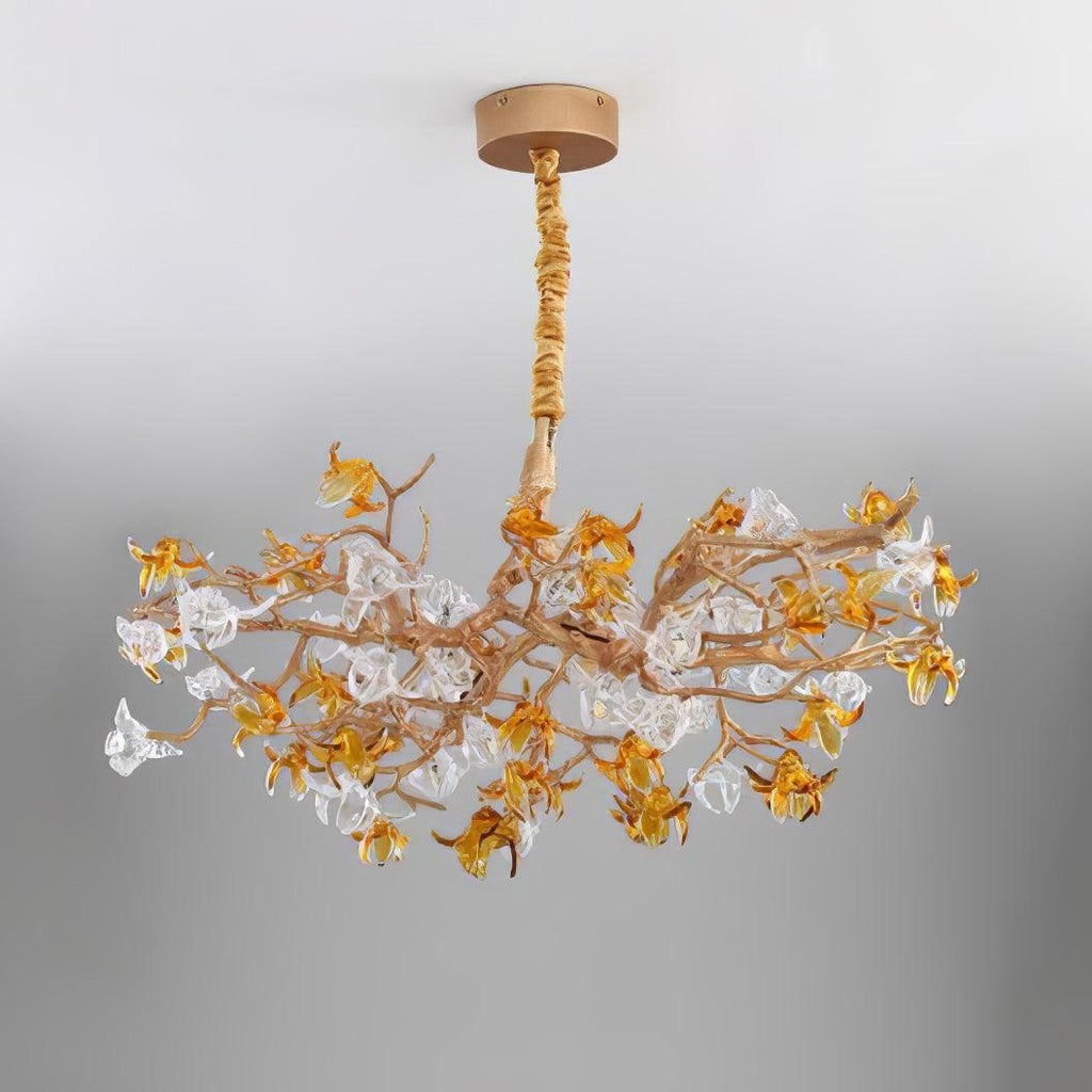 Aosta Brass Branch Chandelier ∅ 23.6″ x H 16.5″ / Dia 60cm x H 42cm / Brass & Clear & Yellow Chandelier