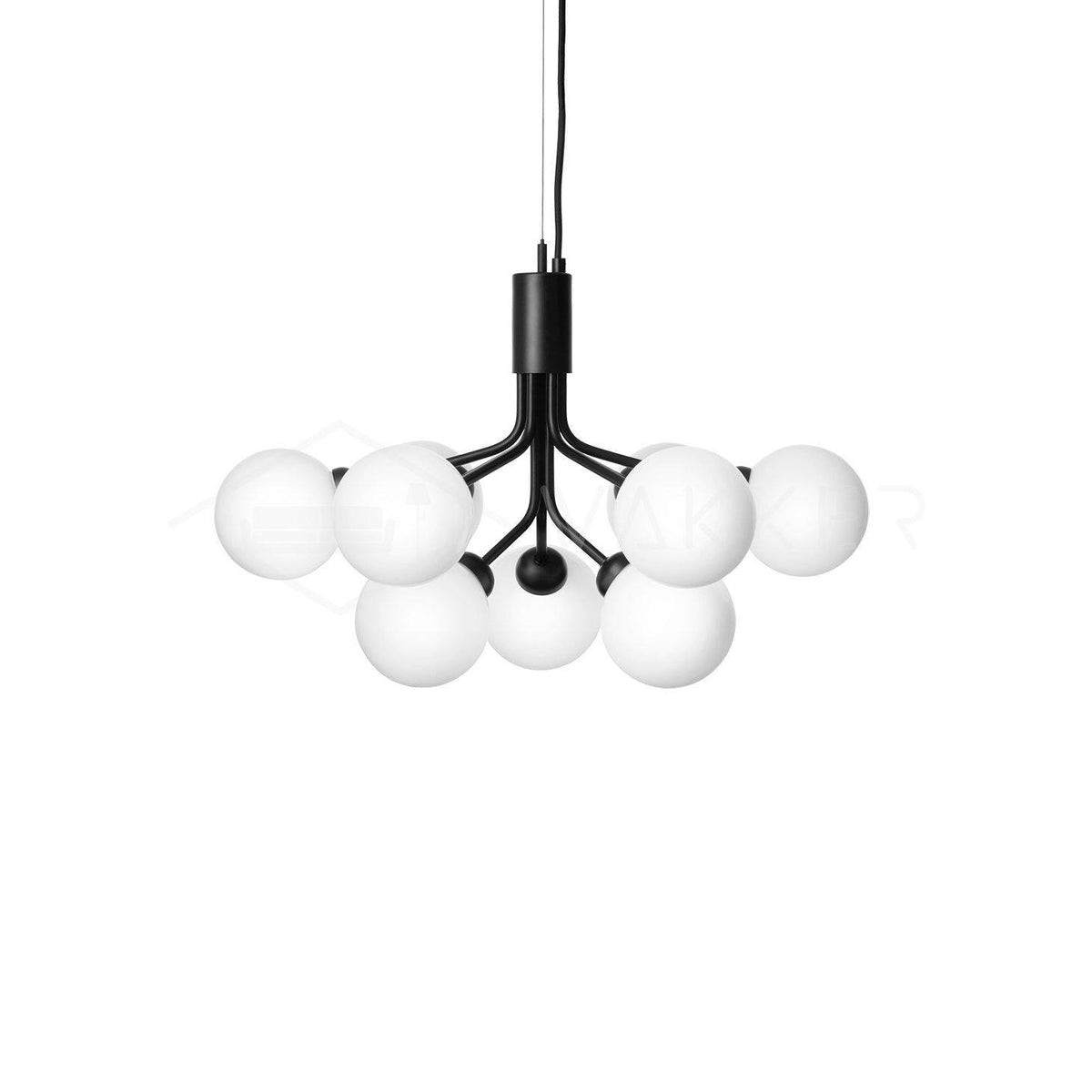 Glass Sphere Cluster Chandelier 9 heads: ∅ 27.6″ x H 15.8″ / Black / White Chandelier
