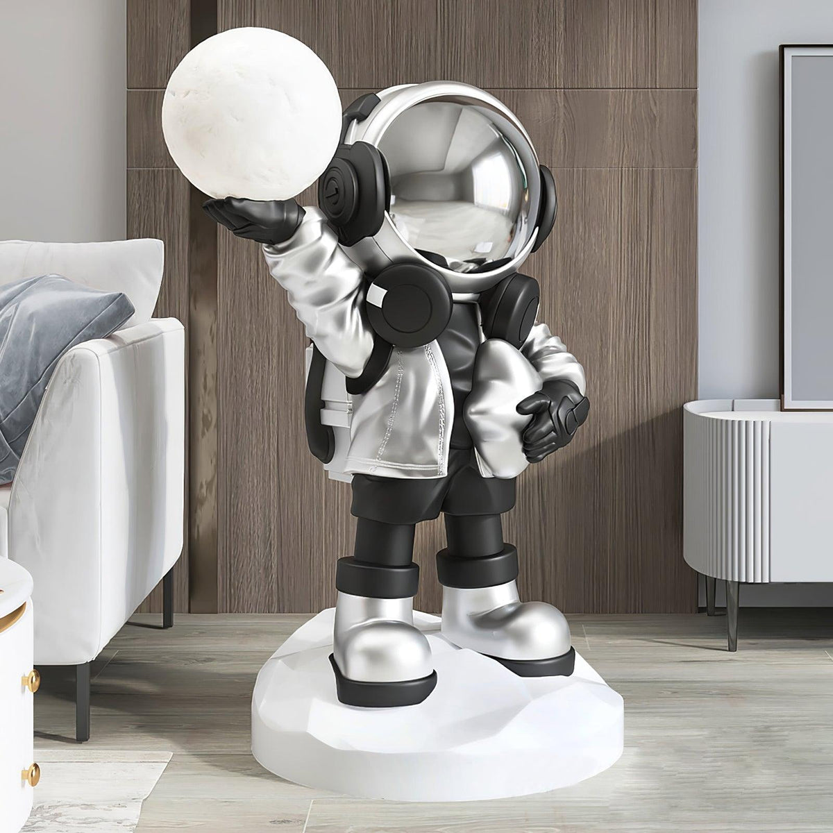 Apollo Astronaut Built-in Battery Floor Lamp ∅ 19.6″ x H 29.5″/ Dia 50cm x H 75cm / Chrome Floor lamp