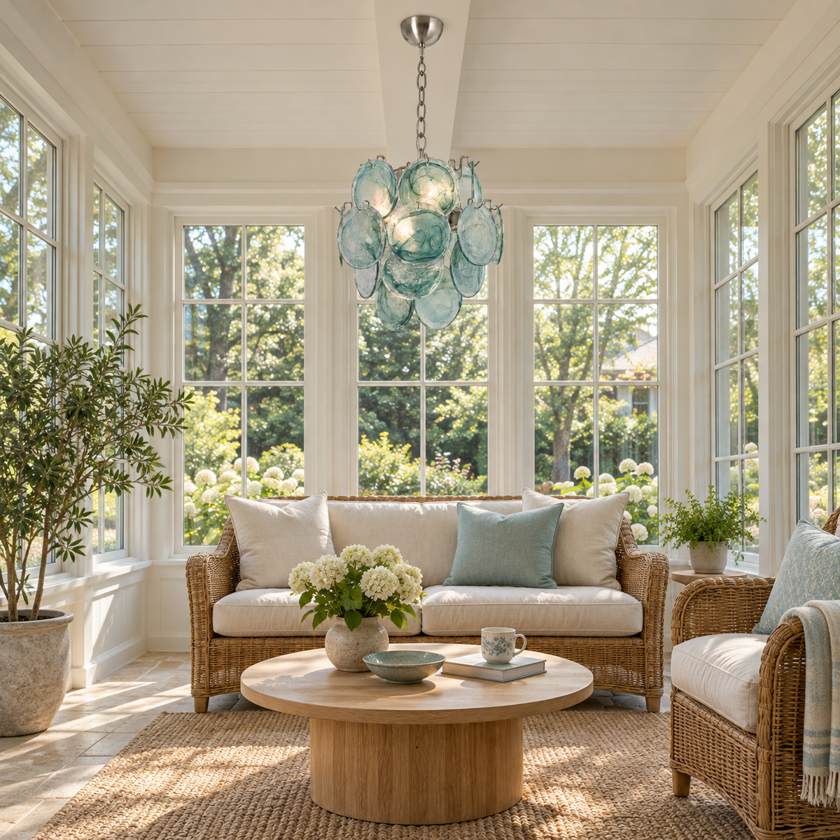 Aqua Blue Glass Chandelier