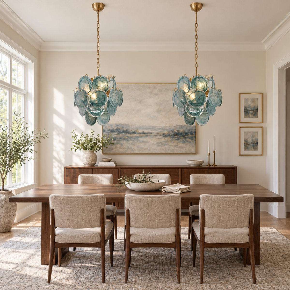 Aqua Blue Glass Chandelier