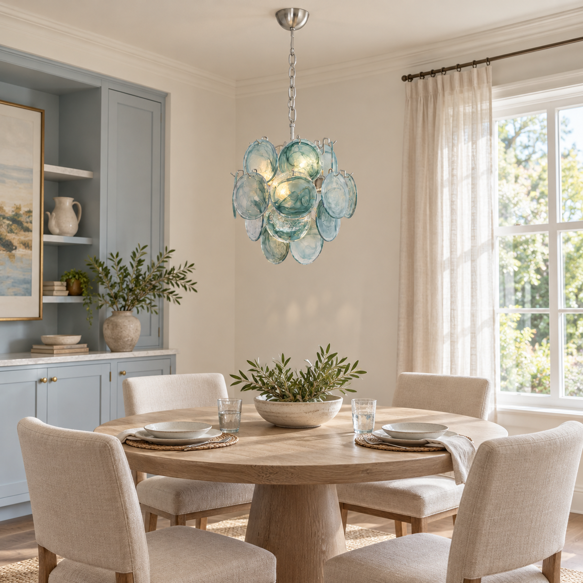 Aqua Blue Glass Chandelier