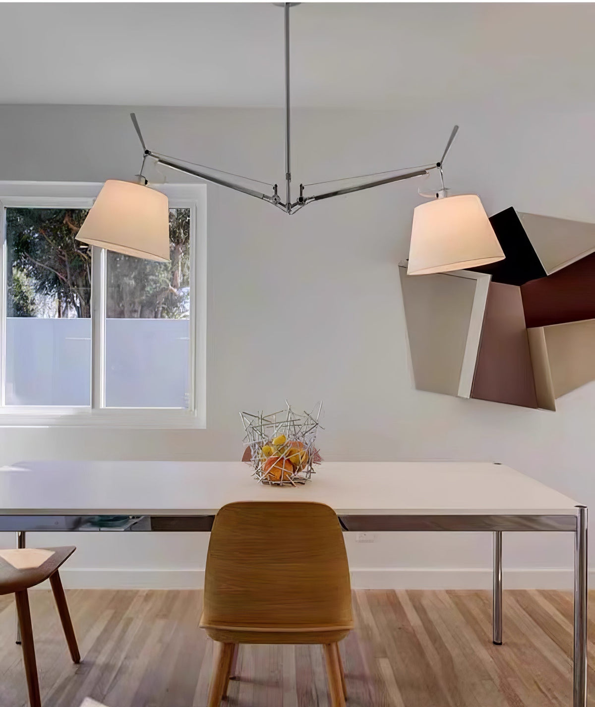 Arcadia Shade Pendant Lamp ∅ 47.2″ x H 35.4-51.2″ / Chrome & White Pendant light
