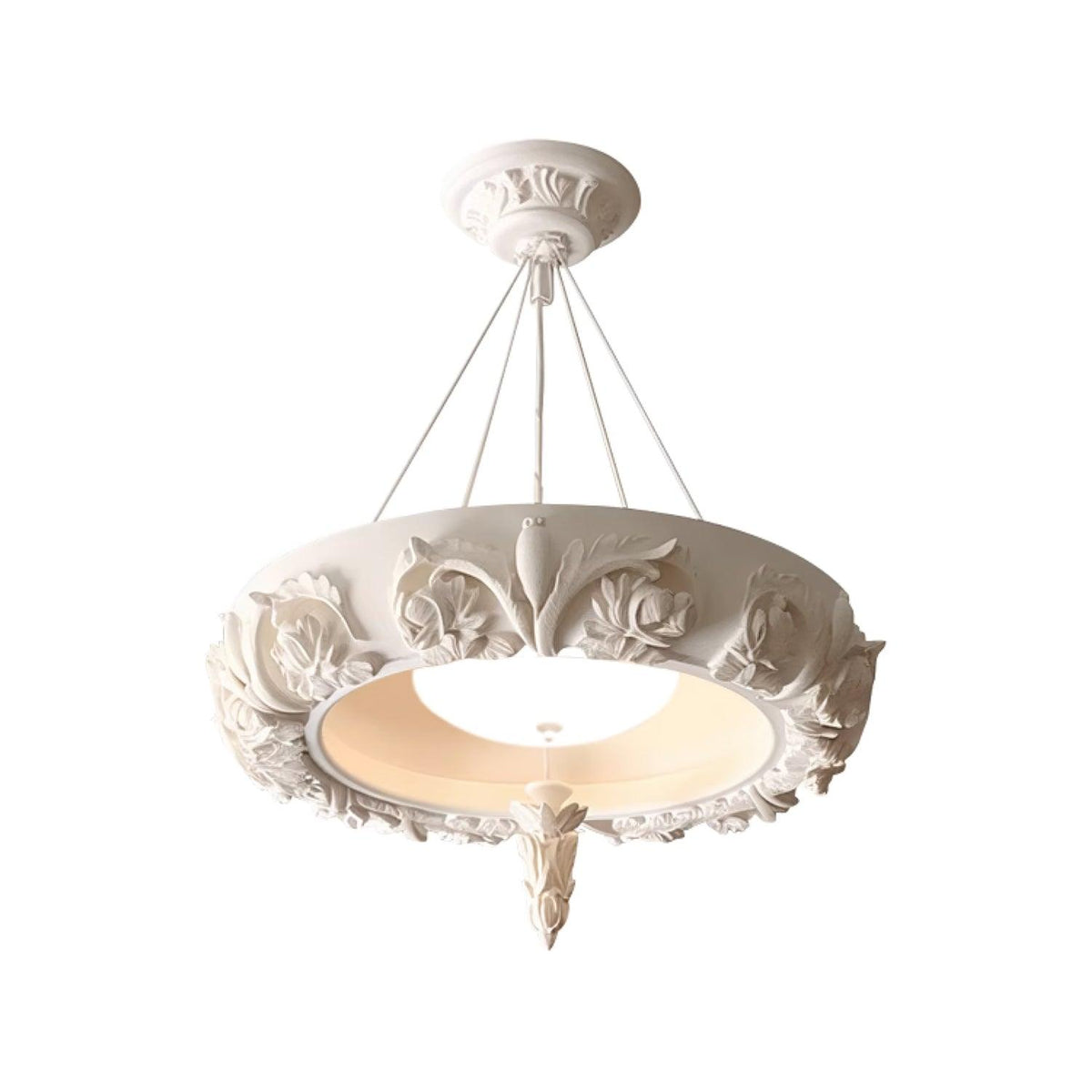 Artistic Carved Plaster Chandelier ∅ 31.5″ x H 7.9″ / Dia 80cm x H 20cm / White / Three-Color Changing Light Chandelier
