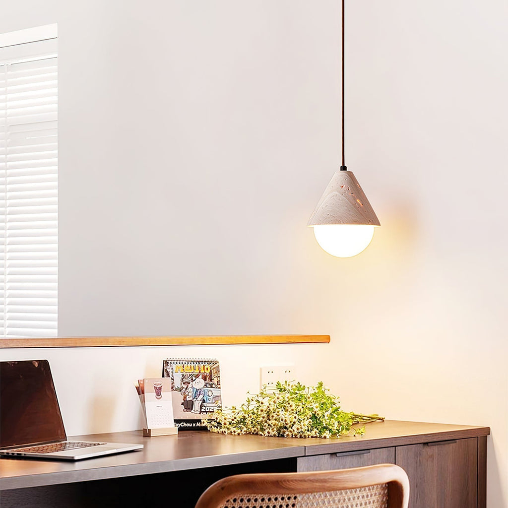 Aslo Pendant Lamp ∅ 6.3″ x H 7.9″ / Yellow Travertine & White pendant Lamp