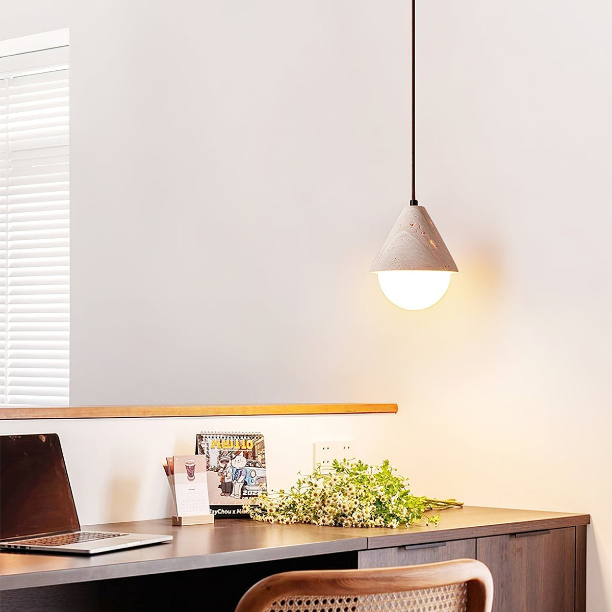Aslo Pendant Lamp ∅ 6.3″ x H 7.9″ / Yellow Travertine & White pendant Lamp