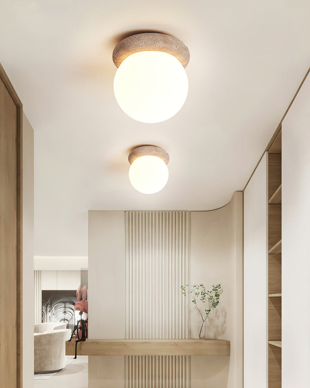 Asteroid Ceiling Lamp ∅ 6.3″ x H 6.3″ / Yellow Travertine & White Ceiling lamp