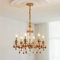 Aureate Amber Crystal Chandelier 6 heads Size: ∅ 24.4″ x H 25.6″ / Dia 62cm x H 65cm / Gold & Amber Chandelier