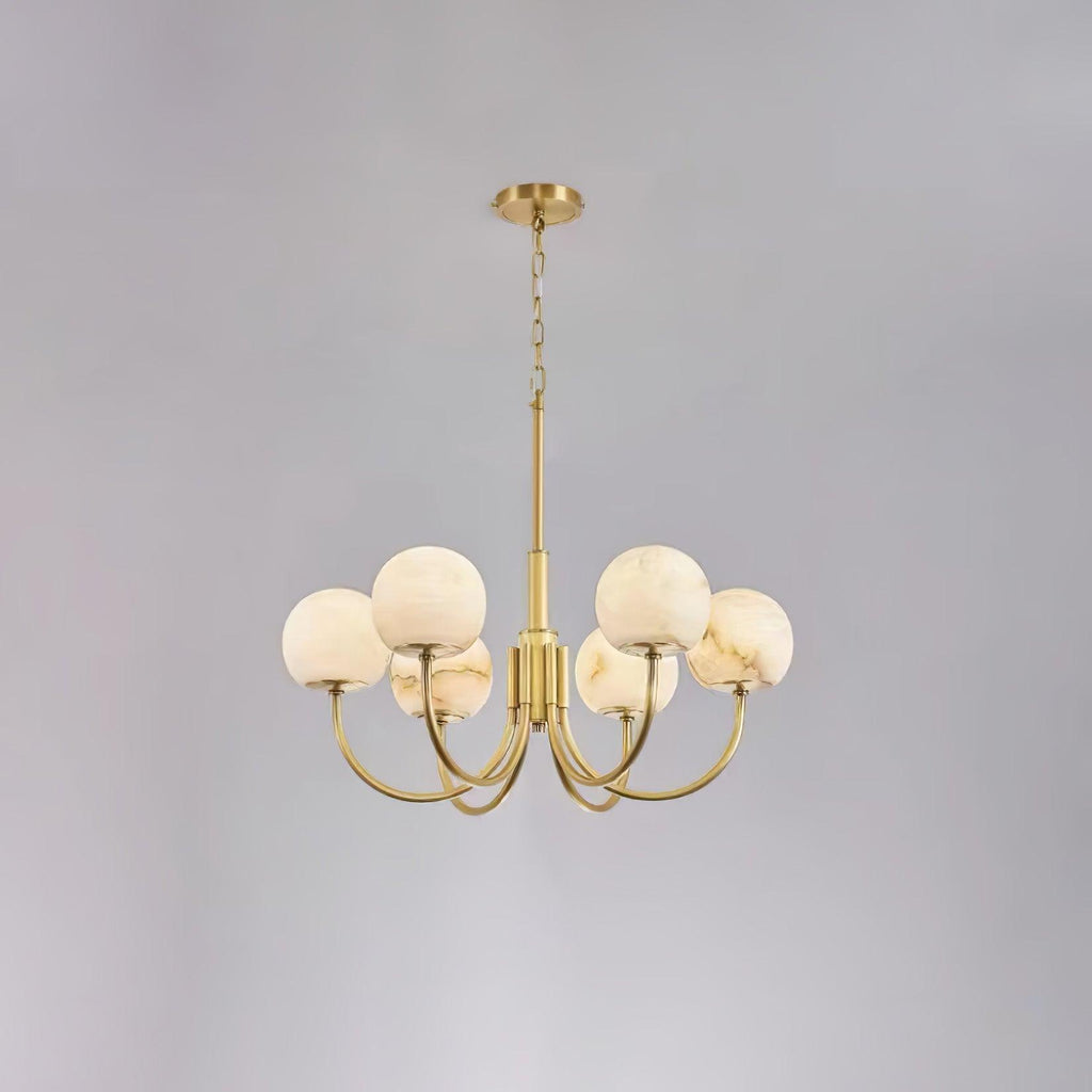 Aurelian Alabaster Globe Chandelier 6 Heads ∅ 27.6″ x H 21.7″ / Dia 70cm x H 55cm / Brass & White Chandelier