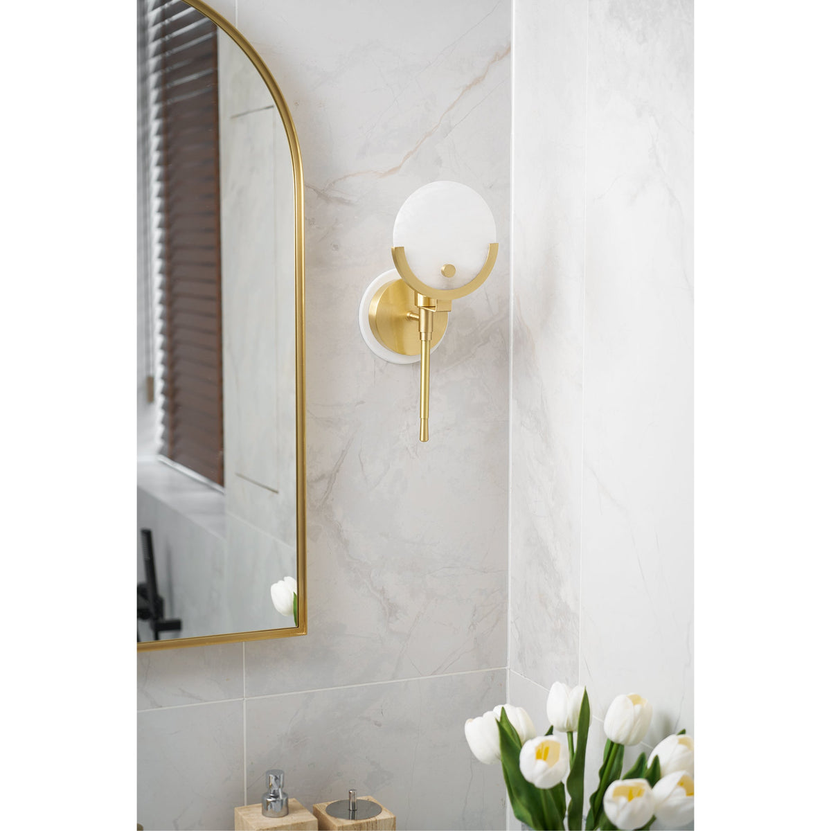Ava Brass Alabaster Wall Lamp