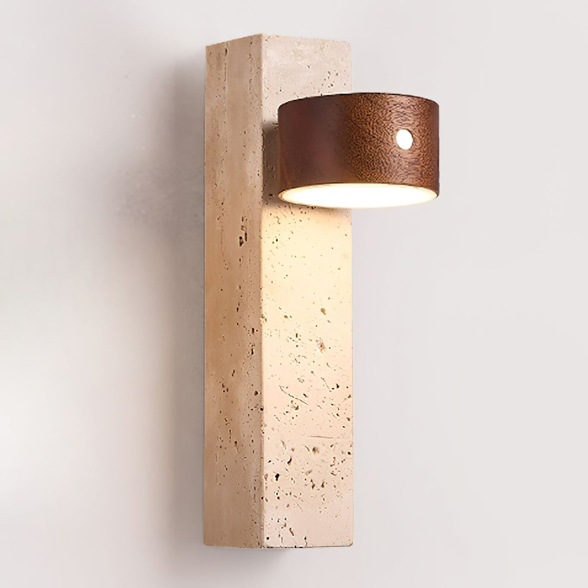 Axis Wood Rechargeable Wall Light ? 2.8″ x H 9.1″ / Dark walnut & Yellow Travertine / USB charging plug & Warm Light