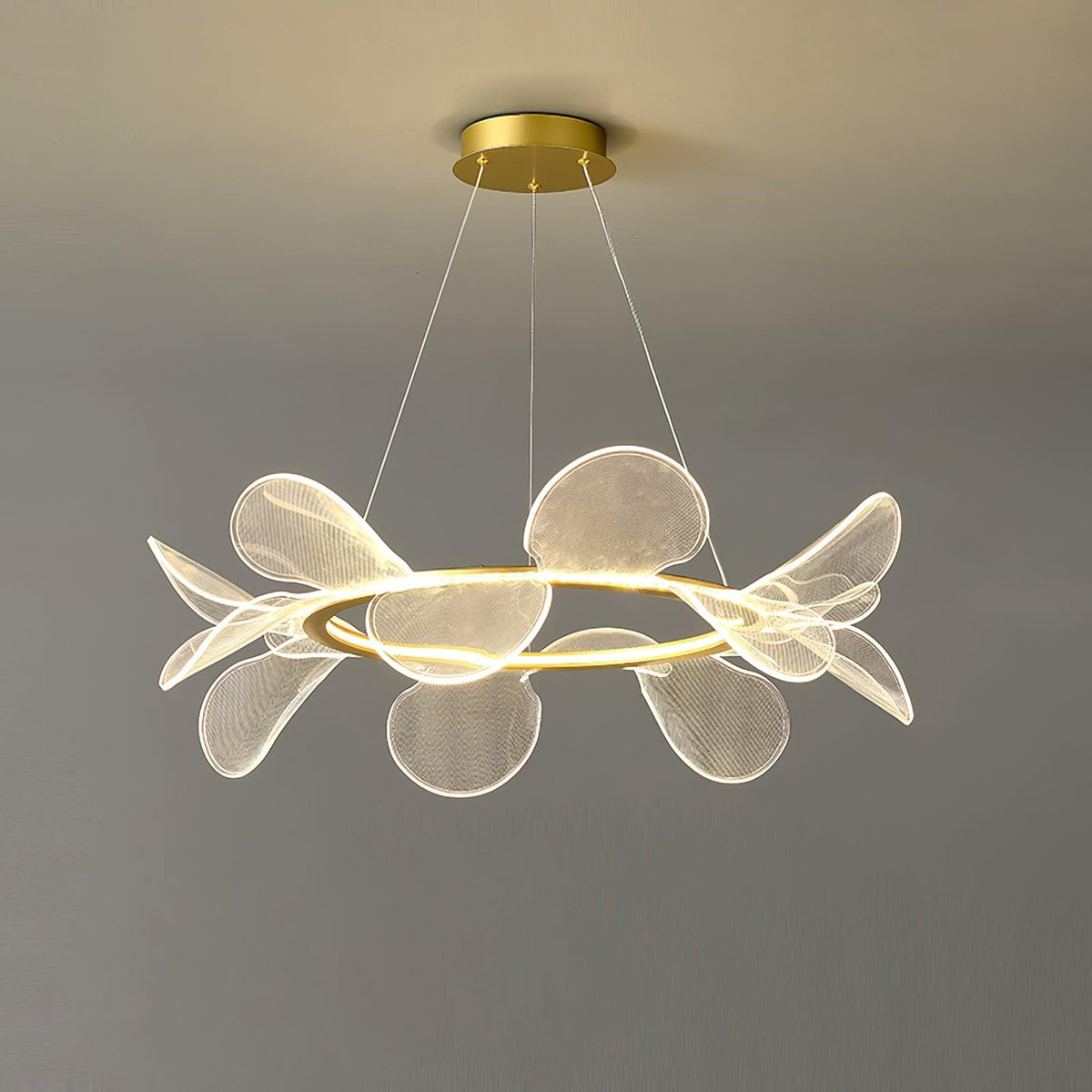 Bain Flying Flowers Chandelier ? 31.5″ x H 7.9″ / Dia 80cm x H 20cm / Gold & Transparent / Warm Light Chandelier