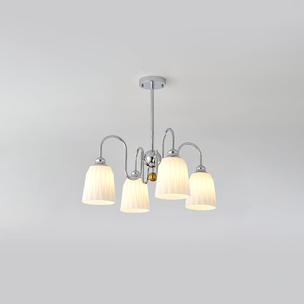 Bauhaus Pleated Chandelier 3 Lamps ∅ 19.7″ x H 15″ / Dia 64cm x H 53cm / Chrome & White Chandelier