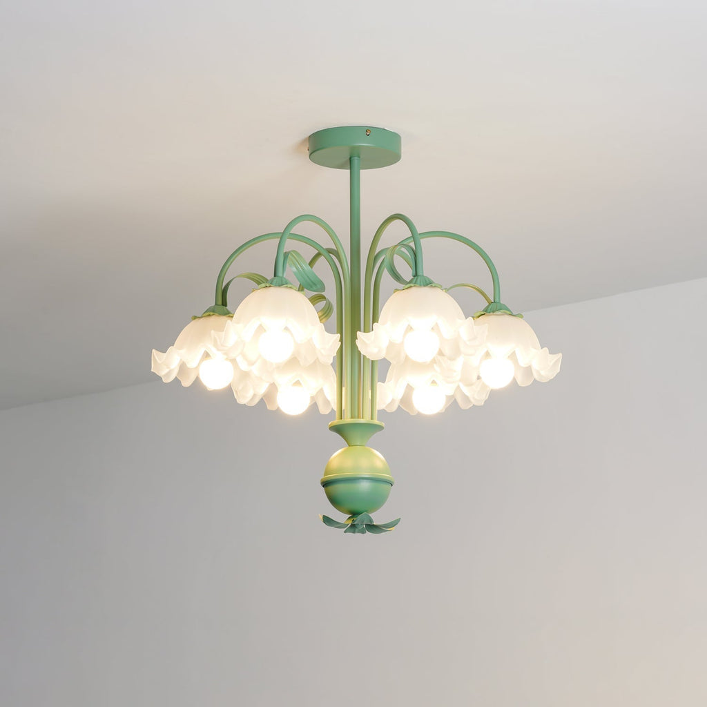 Bell Orchid Chandelier 6 heads ∅ 23.6″ x H 19.7″ / Dia 60cm x H 50cm / Green & White / Acrylic Chandelier