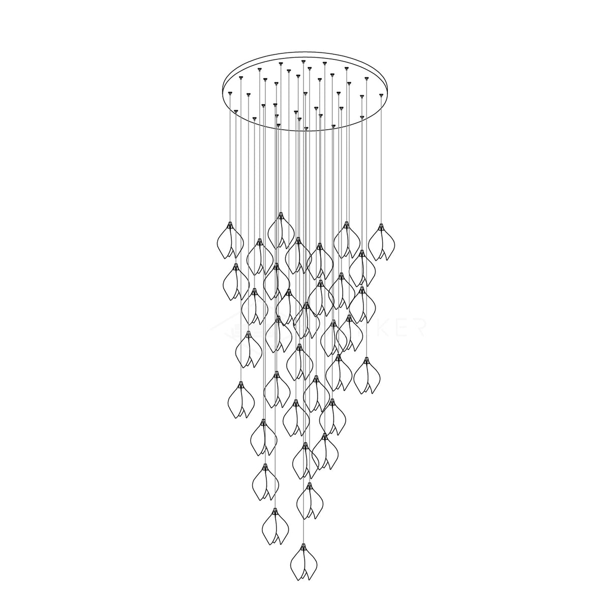 Ceramic Flower Pendant Light 35 heads Round Canopy ∅ 30″ / ? 4.7″ / Brass & White Pendant light