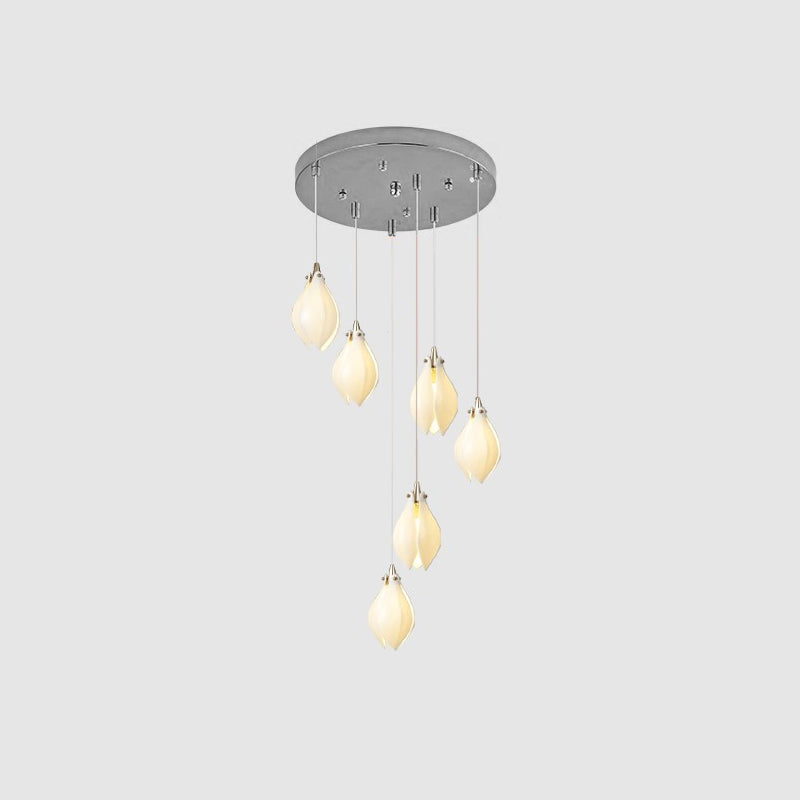 Ceramic Flower Pendant Light 6 heads Round Canopy ∅ 11.8″ / ? 4.7″ / Chrome & White Pendant light