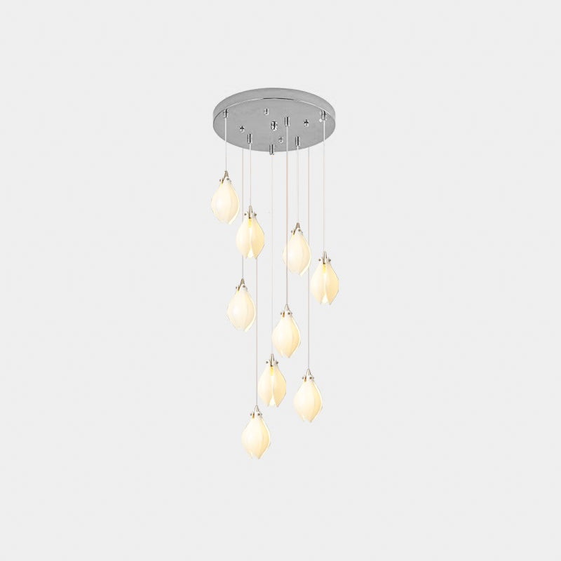 Ceramic Flower Pendant Light 9 heads Round Canopy ∅ 15.7″ / ? 4.7″ / Chrome & White Pendant light