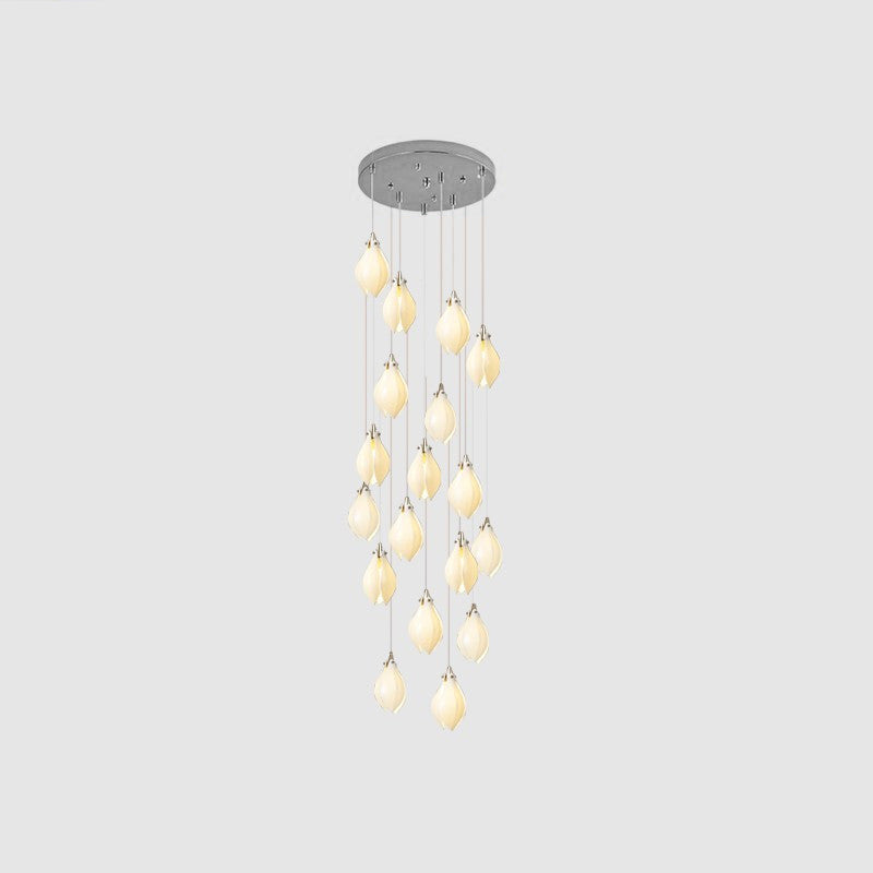 Ceramic Flower Pendant Light 18 heads Round Canopy ∅ 19.7″ / ? 4.7″ / Chrome & White Pendant light
