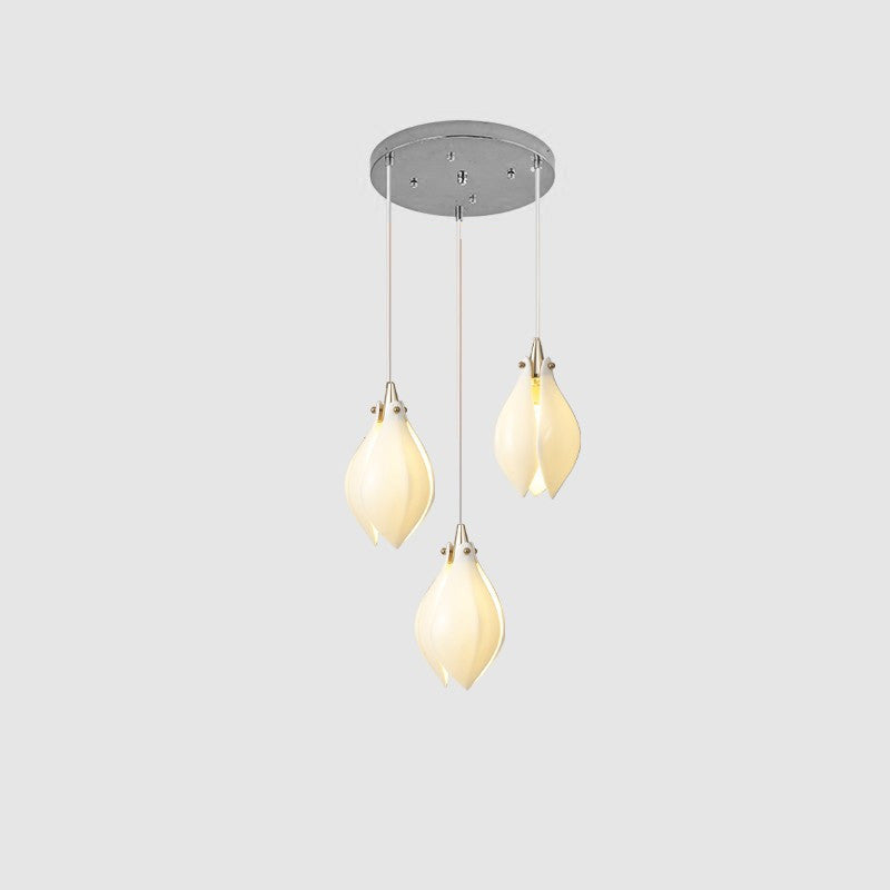 Ceramic Flower Pendant Light 3 heads Round Canopy ∅ 5.9″ / ? 4.7″ / Chrome & White Pendant light