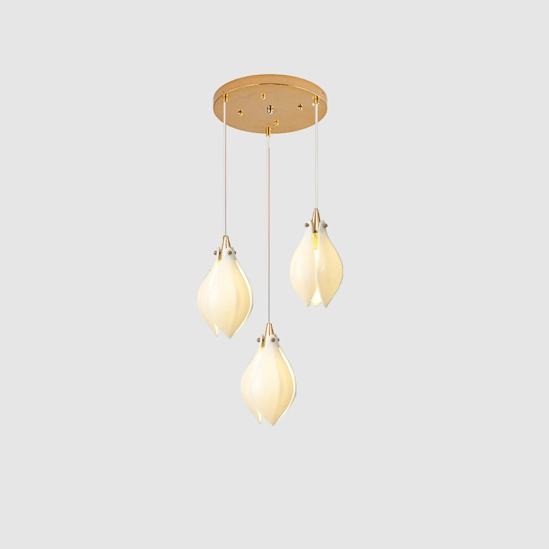 Ceramic Flower Pendant Light 3 heads Round Canopy ∅ 5.9″ / ? 4.7″ / Brass & White Pendant light