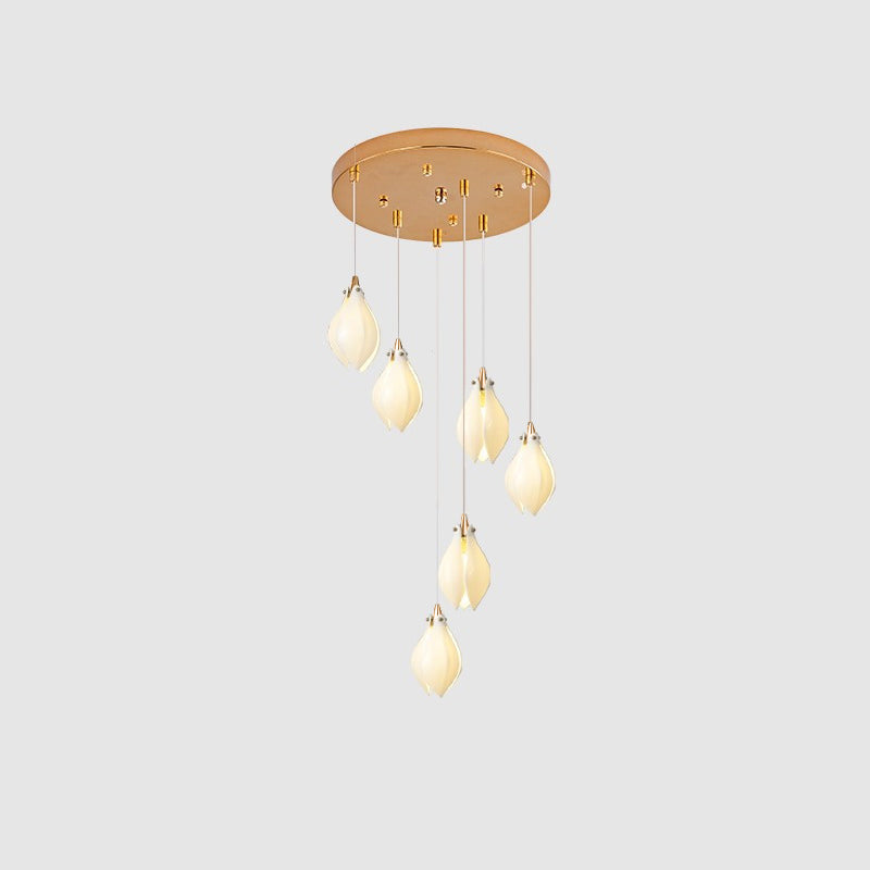 Ceramic Flower Pendant Light 6 heads Round Canopy ∅ 11.8″ / ? 4.7″ / Brass & White Pendant light