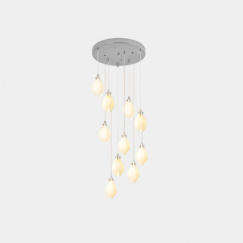 Ceramic Flower Pendant Light 10 heads Round Canopy ∅ 19.7″ / ? 4.7″ / Chrome & White Pendant light
