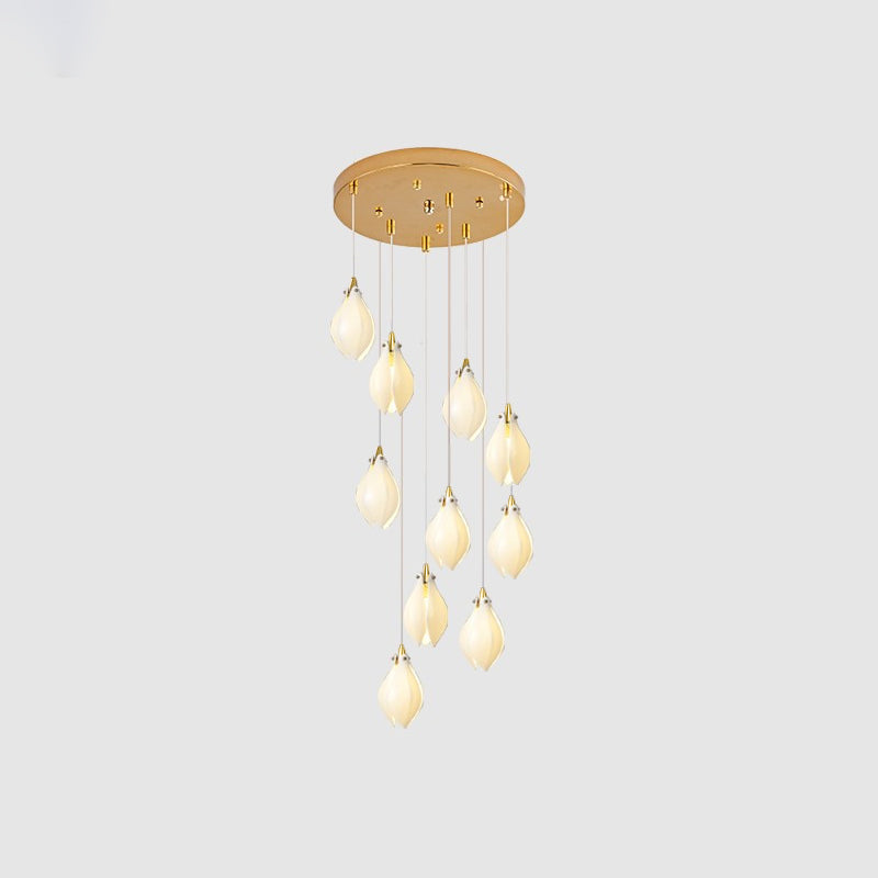 Ceramic Flower Pendant Light 10 heads Round Canopy ∅ 19.7″ / ? 4.7″ / Brass & White Pendant light