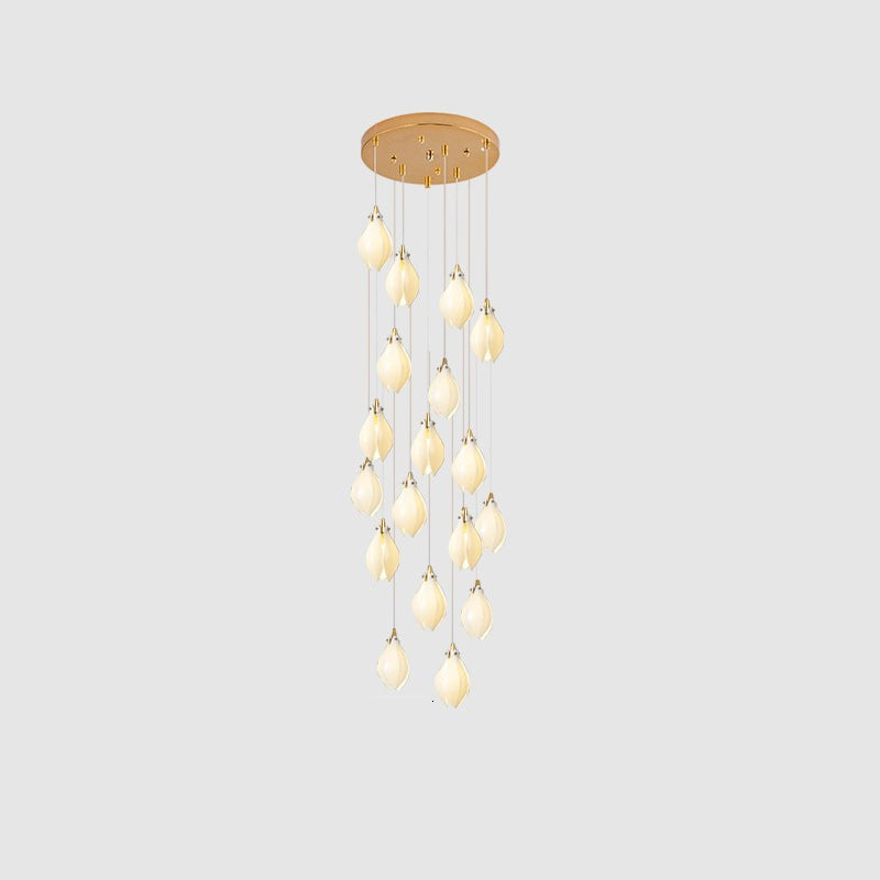 Ceramic Flower Pendant Light 18 heads Round Canopy ∅ 19.7″ / ? 4.7″ / Brass & White Pendant light