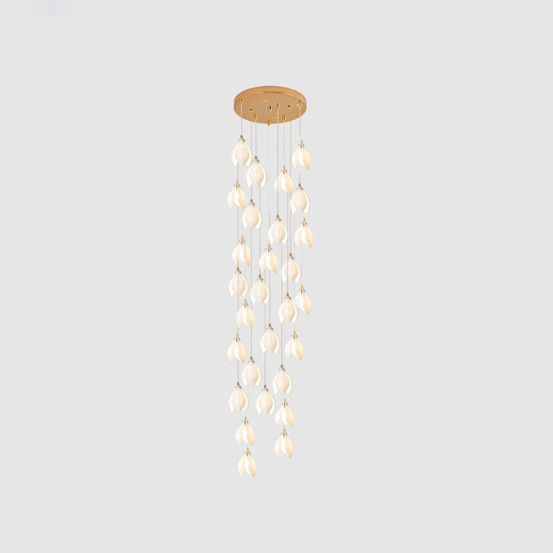Ceramic Flower Pendant Light 28 heads Round Canopy ∅ 23.6″ / ? 4.7″ / Brass & White Pendant light