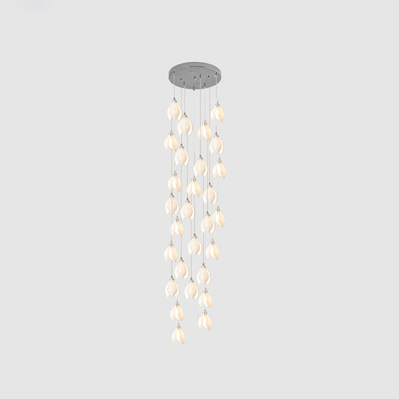 Ceramic Flower Pendant Light 28 heads Round Canopy ∅ 23.6″ / ? 4.7″ / Chrome & White Pendant light