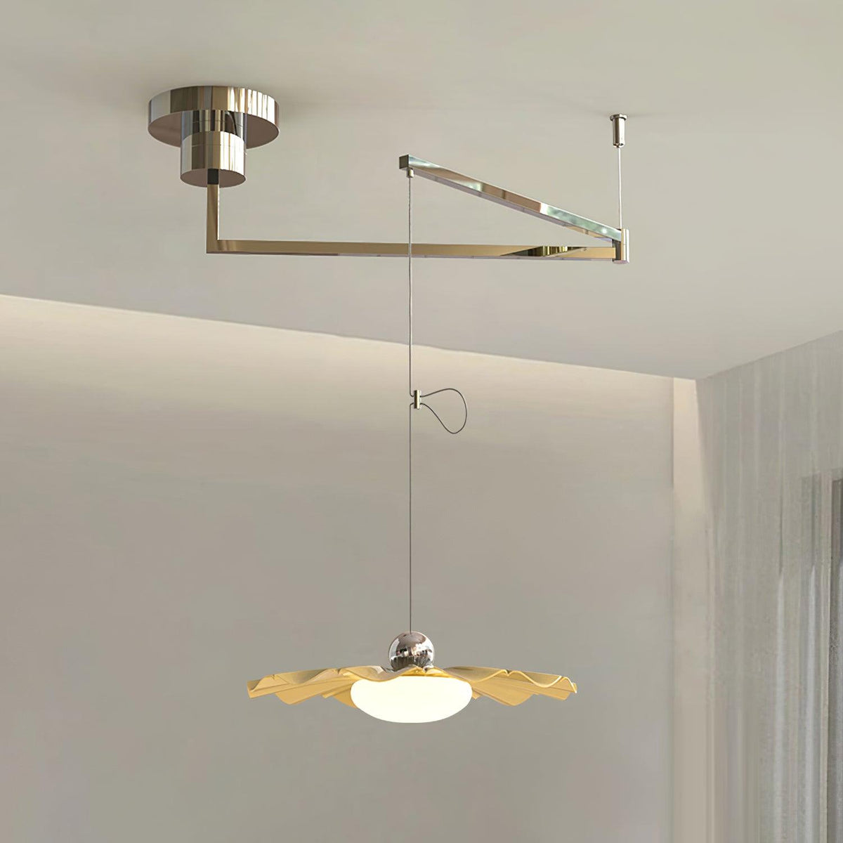 Blooming Flower Pendant Light Style A ∅ 13.8″ x H 59″ / Dia 35cm x H 150cm / Chrome & White / Warm Light Pendant light