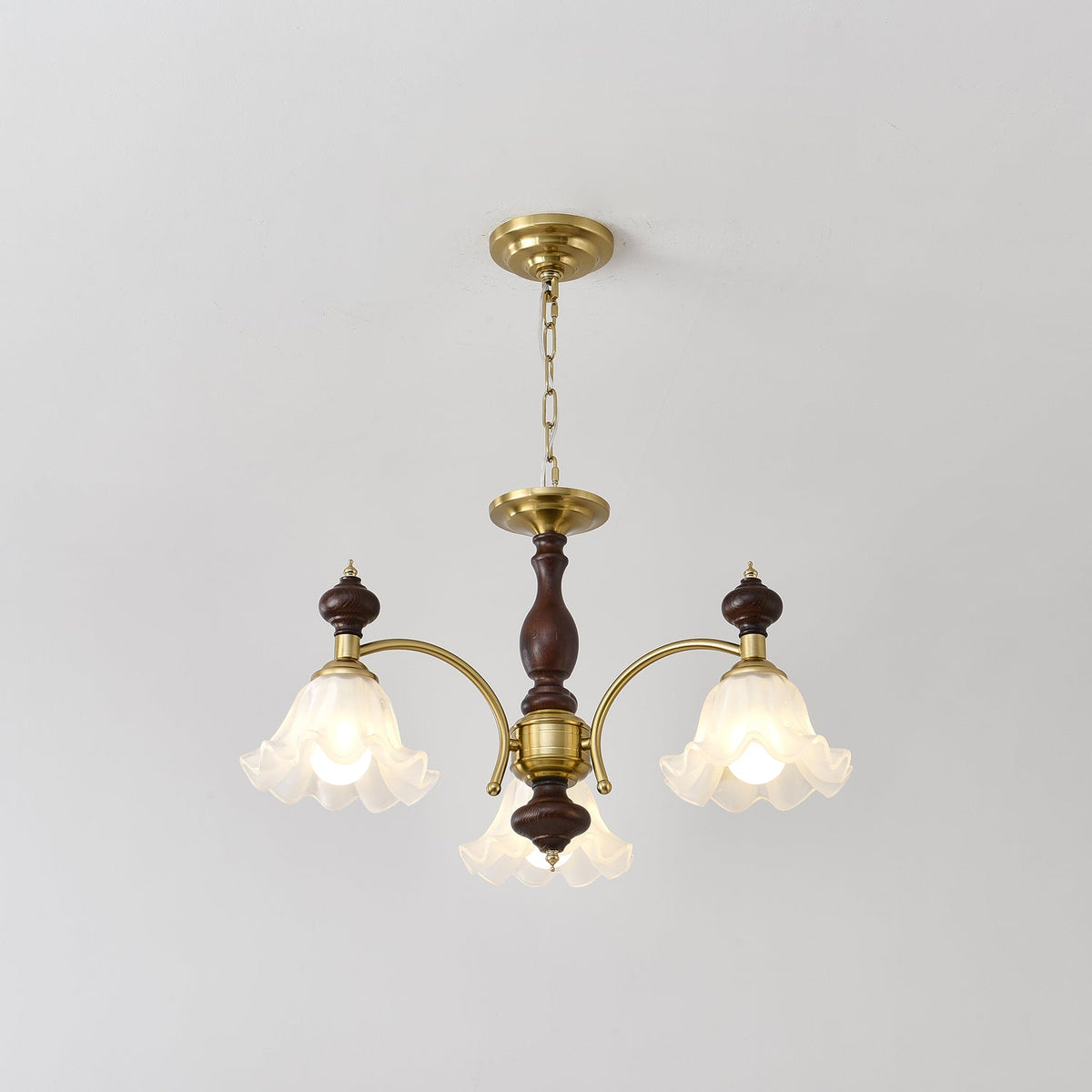 Blossom Flowers Chandelier 3 heads ∅ 25.6″ x H 18.5″ / Walnut Color & Gold Chandelier