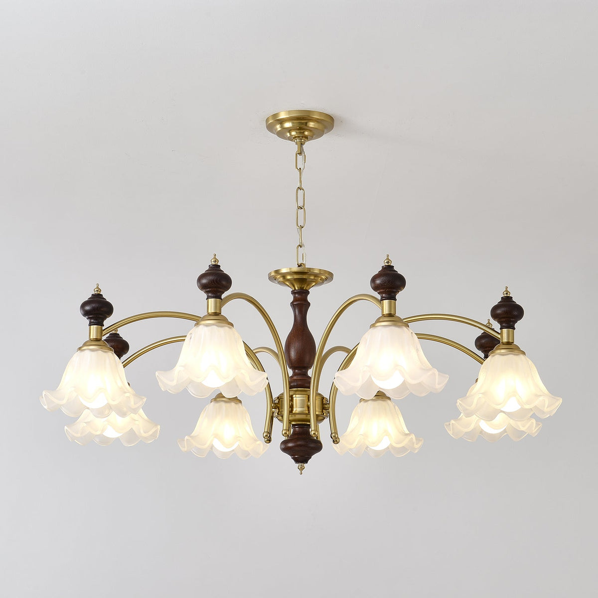 Blossom Flowers Chandelier 8 heads ∅ 37.4″ x H 18.5″ / Walnut Color & Gold Chandelier