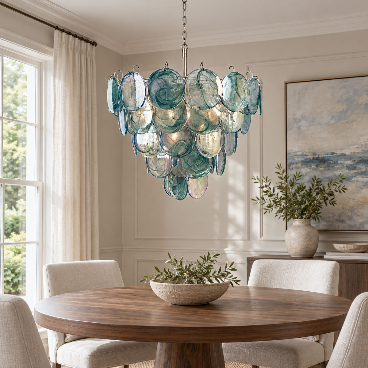 Blue Glass Disc Chandelier