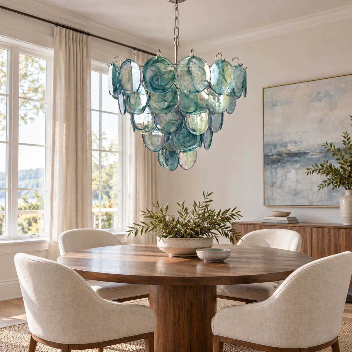 Blue Glass Disc Chandelier