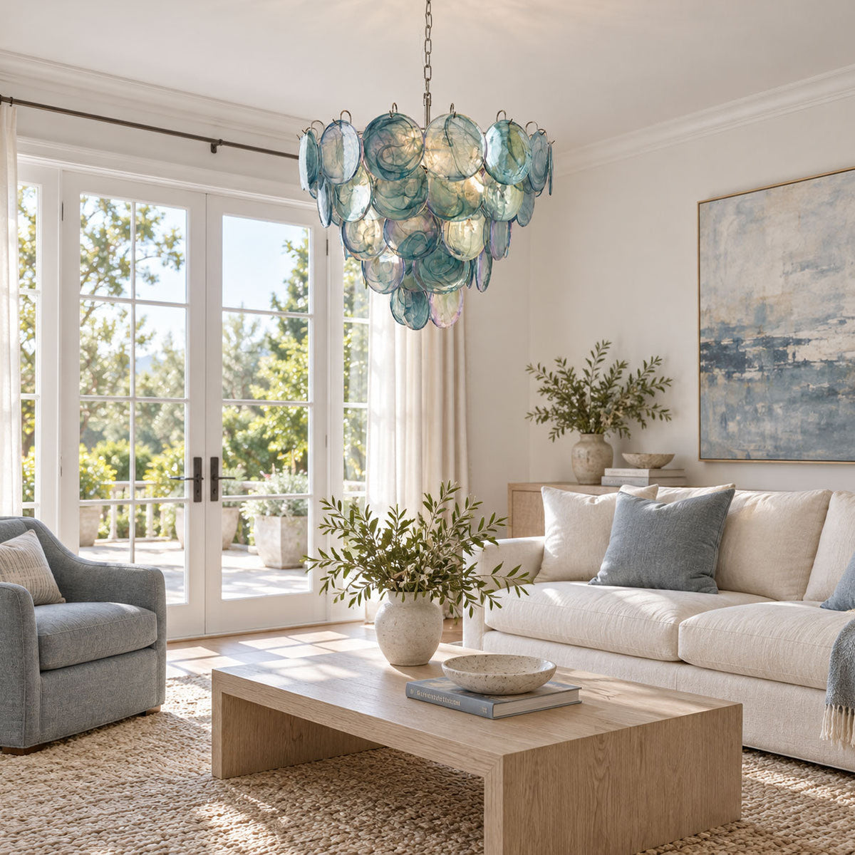Blue Glass Disc Chandelier