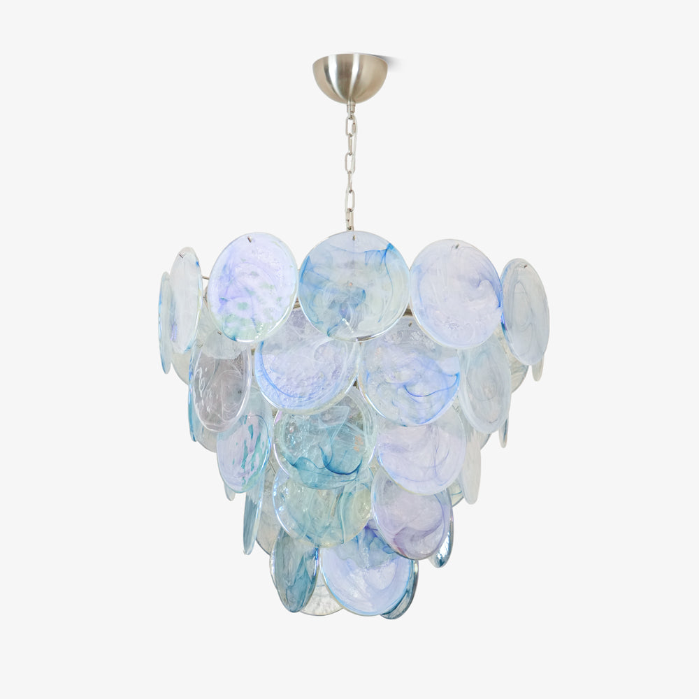Blue Murano Iridescent Disc Chandelier ∅ 19.7″ x H 18.1″ / Chrome & Blue Chandelier