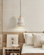 Boulder Pendant Light ∅ 6.7″ x H 7.3″ / Yellow Travertine & Wood Color Pendant light