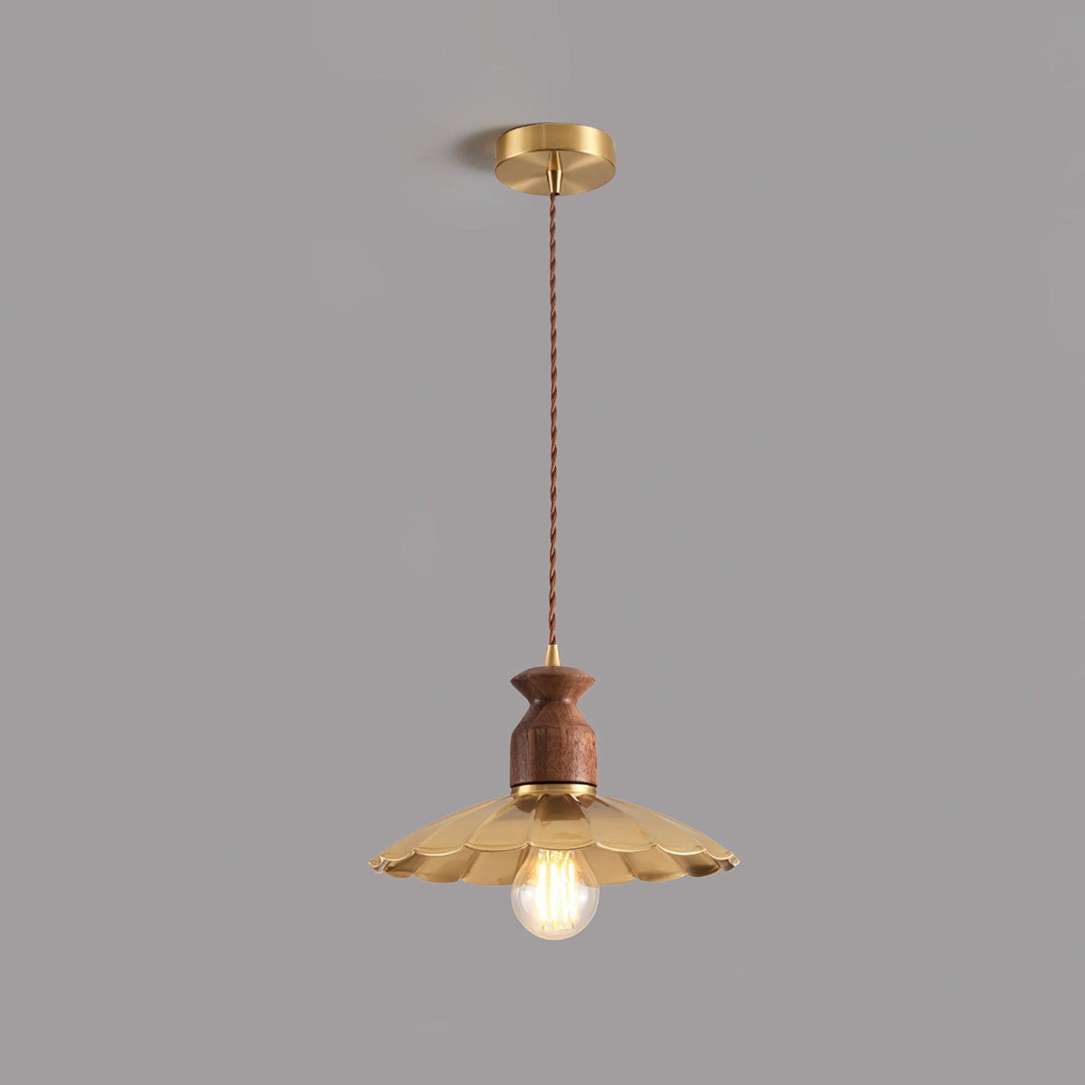 Brass Crest Pendant Light Model B ∅ 9.8″ x H 59″ / Dia 25cm x H 150cm / Brass & Walnut color Pendant light