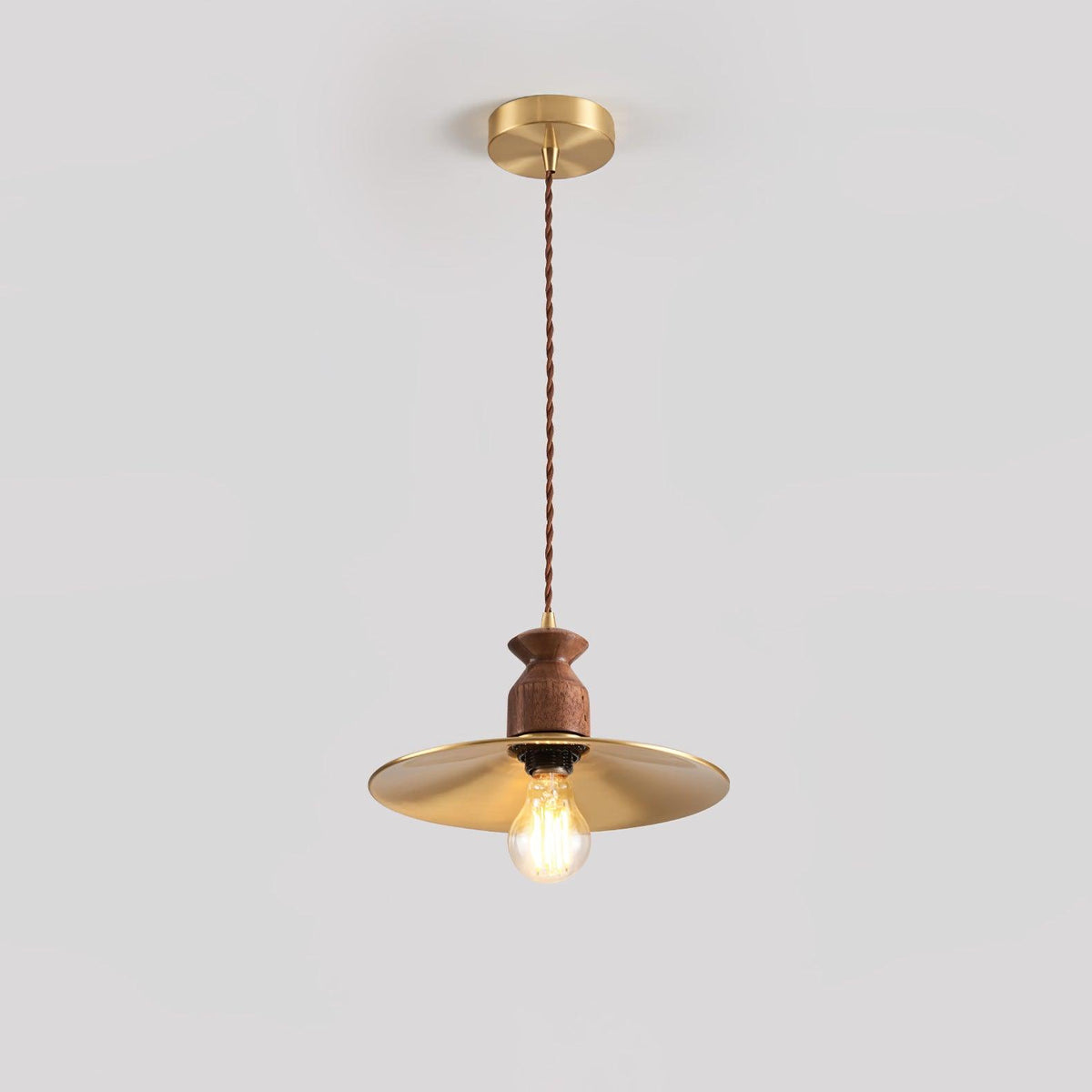 Brass Crest Pendant Light Model A ∅ 9.8″ x H 59″ / Dia 25cm x H 150cm / Brass & Walnut color Pendant light