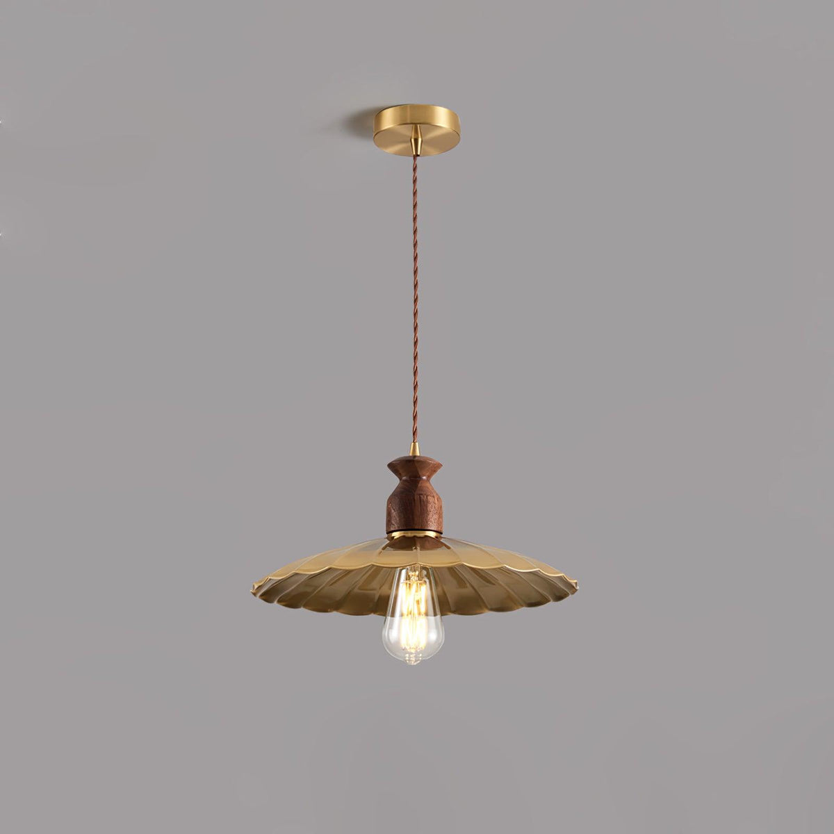 Brass Crest Pendant Light Model B ∅ 13.8″ x H 59″ / Dia 35cm x H 150cm / Brass & Walnut color Pendant light