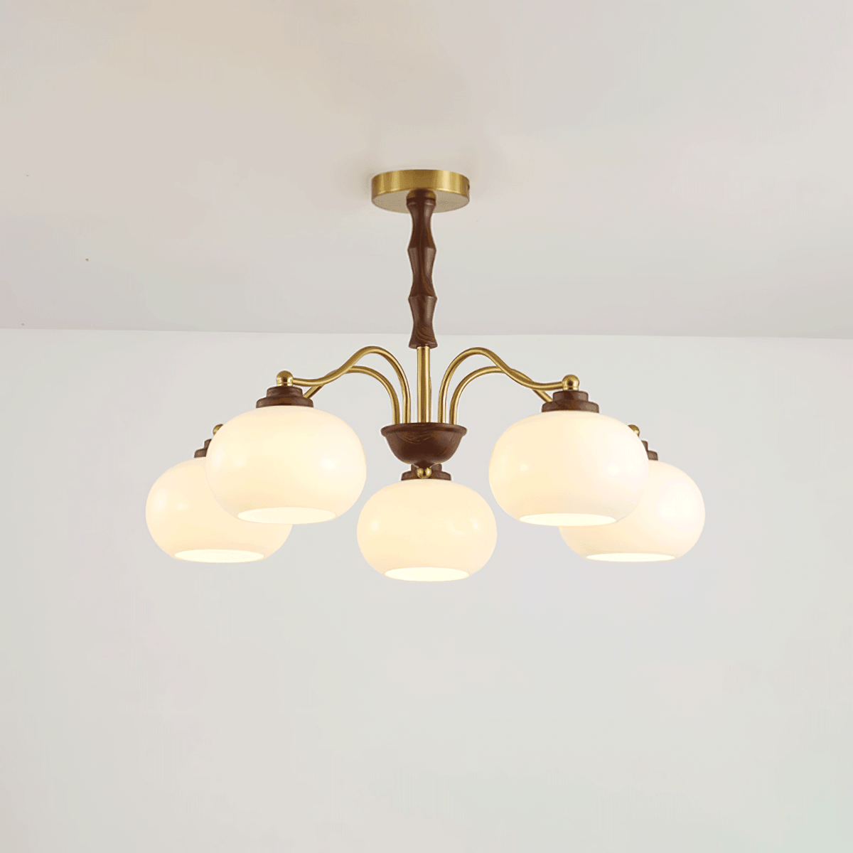 Persimmon Glass Globe Chandelier 5 heads ∅ 27.6″ x H 16.9″ / Dia 70cm x H 43cm / Gold & White Chandelier