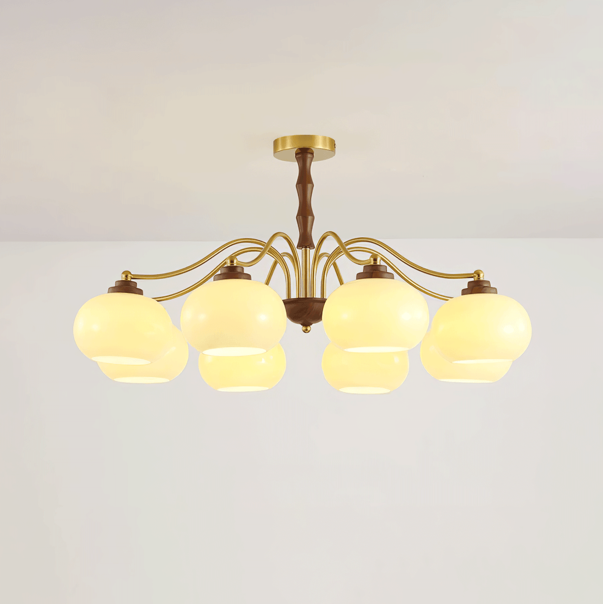 Persimmon Glass Globe Chandelier 8 heads ∅ 34.6″ x H 16.9″ / Dia 88cm x H 43cm / Gold & Beige Chandelier