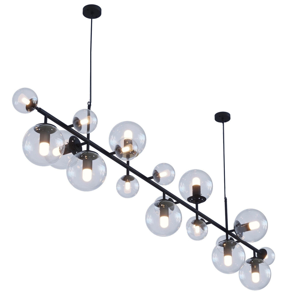 Brass Glass Globe Chandelier L 98.4″ x W 23.6″ x H 23.6″ / L 250cm x W 60cm x H 60cm / Black & Clear glass Chandelier