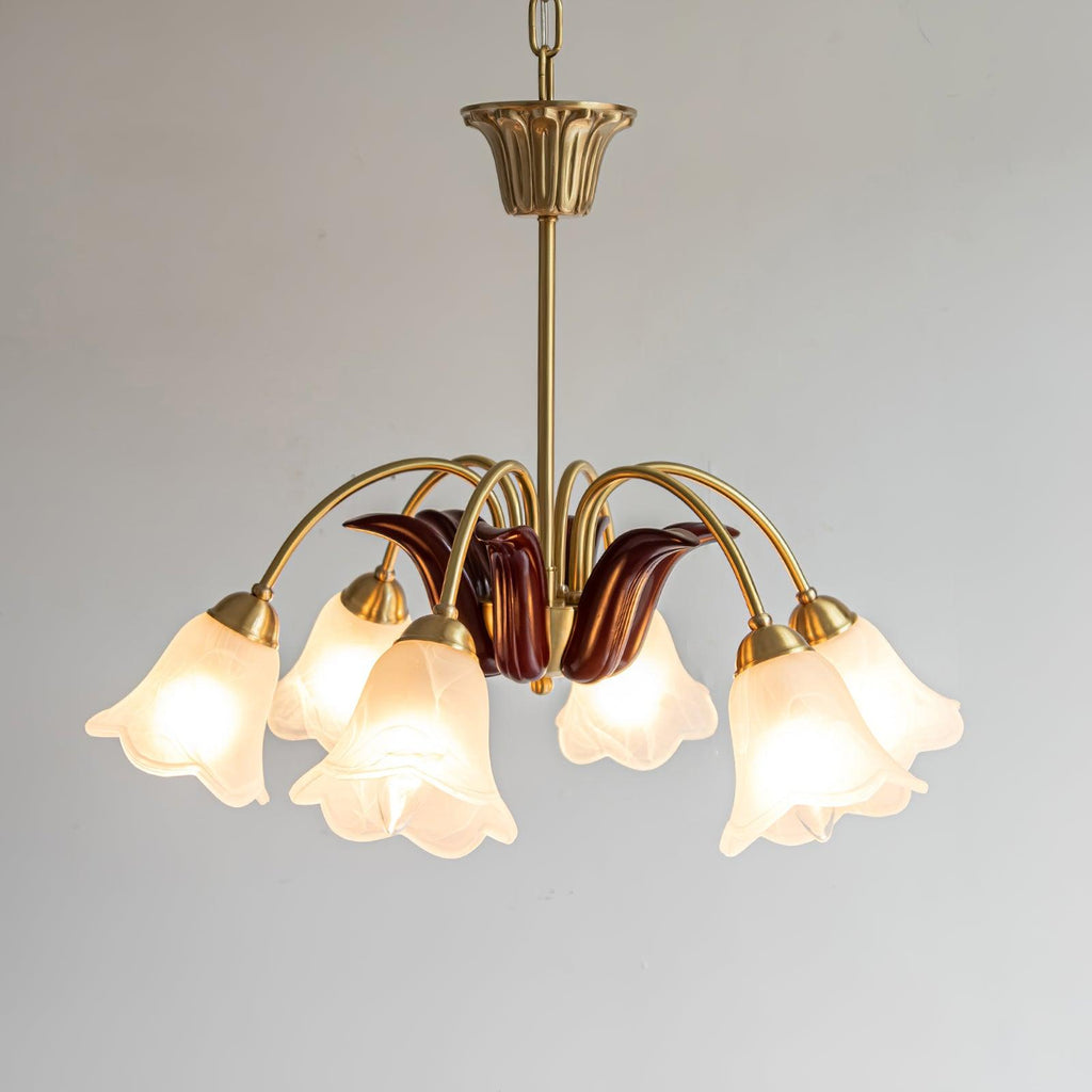 Brass Pastoral Flower Chandelier 6 heads Φ 23.6″ x H 17.7″ / Dia 60cm x H 45cm / Brass + White Chandelier