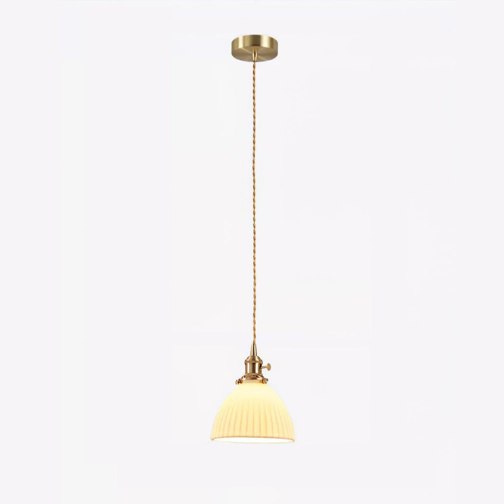 Brass Pleated Ceramic Pendant Lamp ∅ 6.7″ x H 8.7 / Dia 17cm x H 22cm / Brass & White Ceramic Pendant light