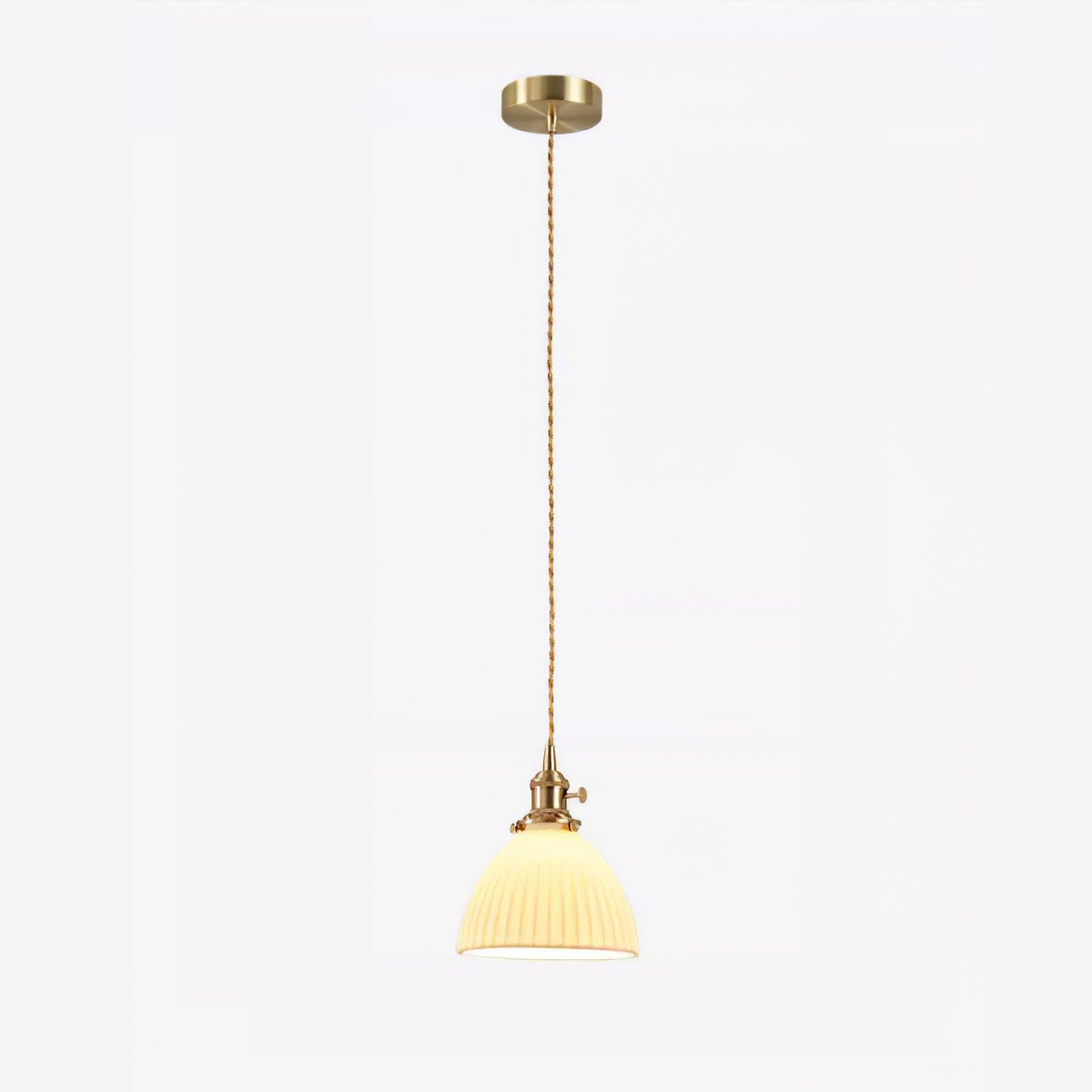 Brass Pleated Ceramic Pendant Lamp ∅ 6.7″ x H 8.7 / Dia 17cm x H 22cm / Brass & White Ceramic Pendant light