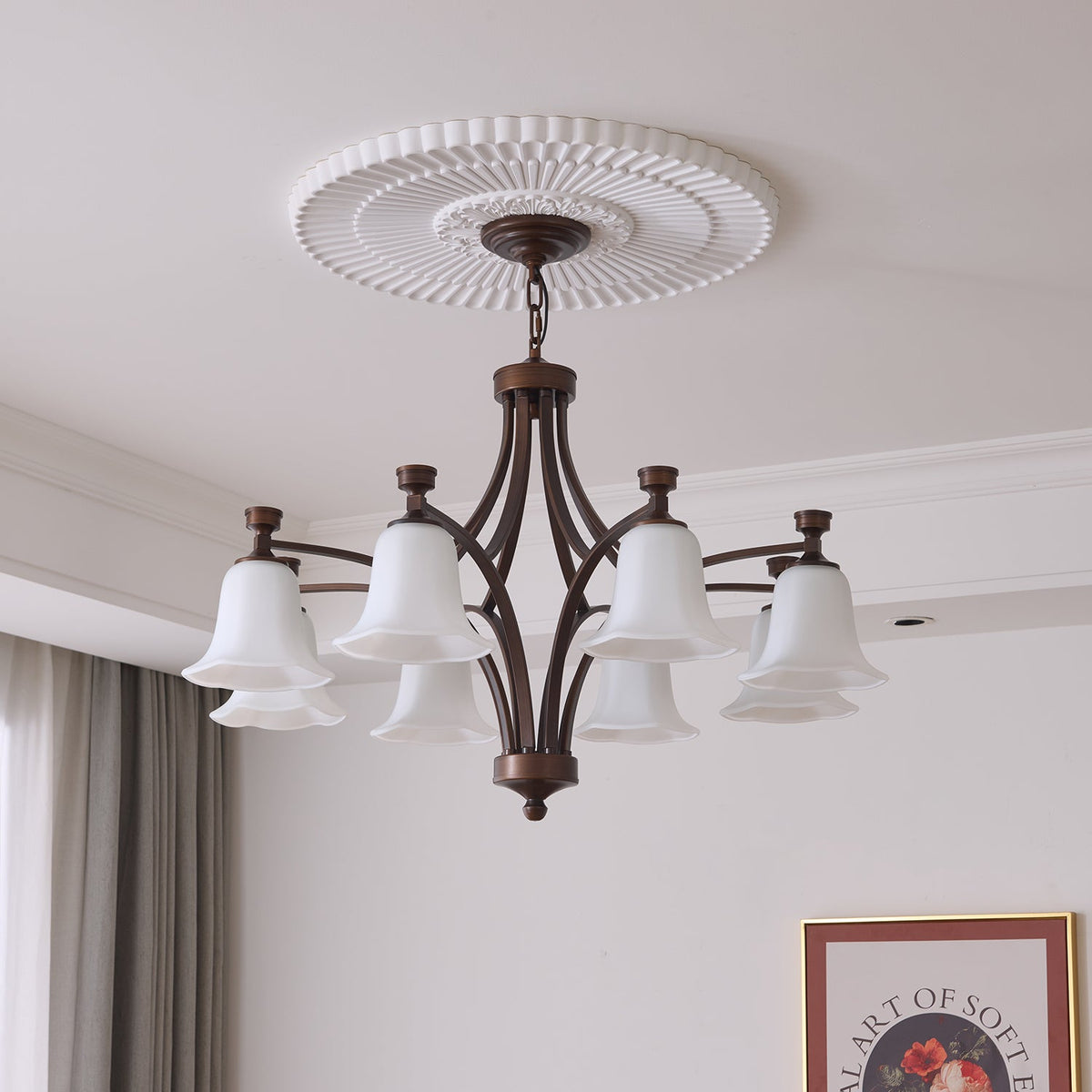 Bronze Bell Glass Chandelier